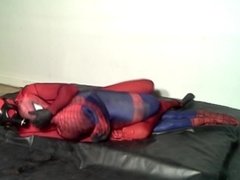 red morphsuit with black fishnet humps spiderman