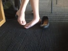 Candid Asian Girl Barefoot in Study Hall