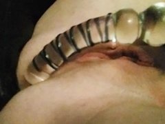 Amateur Horny MIlf Glass Dildo Anal Wet Pussy Squirting Homemade Close Up