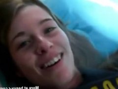 Cute teen pisses in her own face after boyfriend licks her pussy