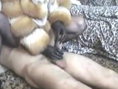 gloves fur handjob