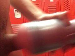 Risky cumshot in the locker room