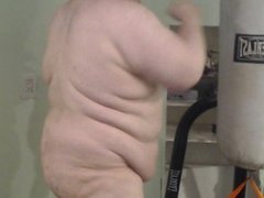 Fat Guy Punching Punching Bag naked for a minute