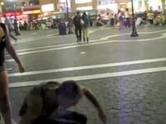 (Real) Hot bully girl mocks and beats up homeless man
