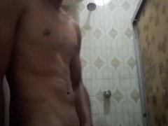 Hot latin boy jerking off in the shower - he does very good hand job