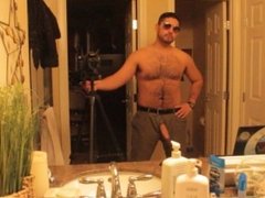 Sexy Hairy Latino Stud In Slack & Shades Masturbating to Straight Porn