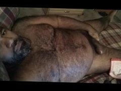 Hot hairy bear jerking and cum
