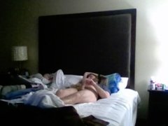 Hotel Room jerk off session with my friend asleep in the bed!