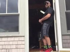 daddy gets a knock on the door while jacking