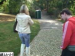 Hot blonde MILF has a threesome at the park