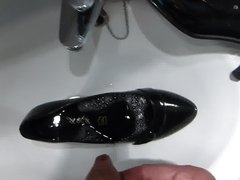 Piss in mother-in-laws black patent high heel shoe