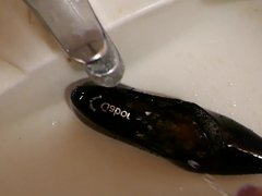 Piss in wifes black patent classic court shoe