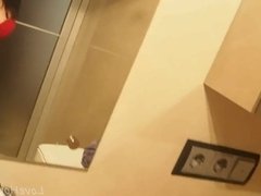 Brunette gets naked and masturbates in the bathroom