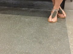 Candid Feet in Sandals on the Metro Face