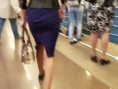 Thin girl in a blue skirt