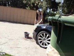 Huge Tit Teen washes car