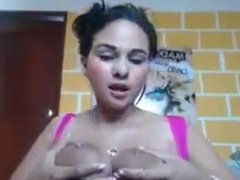 Sexy indian bitch eating her tits