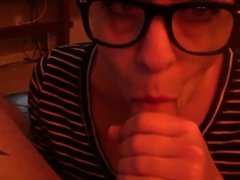 Nerdy girl sucks and rides my cock