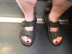 granny feet fresh red toenails