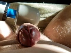 Vibrating cock masturbation with loads of cum