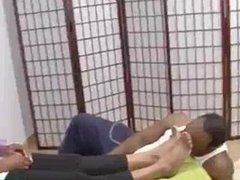 ebony bitch footjob and blowjob 2 dicks