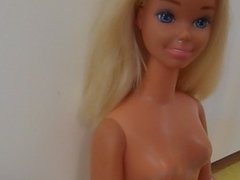 giant cum load on my size Barbie's face and little tits
