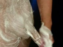 Soapy Shower cock, slow jerking.