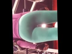 Brunette teen working her big ass out in tight leggings at the fitness club