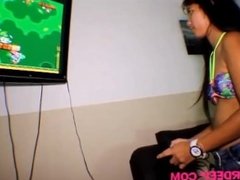 heather Deep playing super mario brother gets deepthroat throatpie