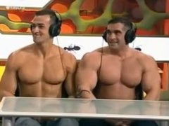 Two sexy Italian Men bounce their pecs on TV
