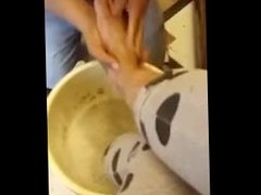 Indian mistress geeting feet washed and worship