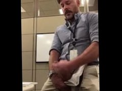 Dad cums in an office