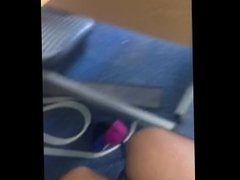 Office lady dangles heels in black tights under desk