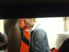 Teen sucking black cock in school broom closet