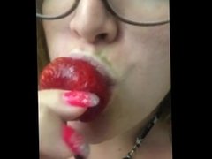 ASMR Daddy's Little Girl sucks on strawberry talking dirty