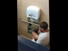 Spy straight guy jerking and cumming in restroom