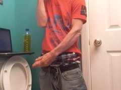 Masturbating with my piss in the bathroom