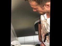Spying hot guy pissing at public toilet