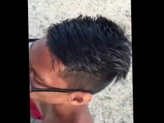 Asian dude sucks cock at the beach