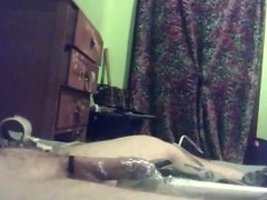 Girlfriend Ties BFs cock to her vibrator while he was asleep