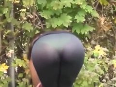 Hot candid sexy MILF walkin in thight see-through leggings thong flashing !