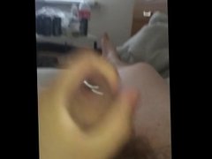 Uncut pierced dick quick jerk off and huge cum shot