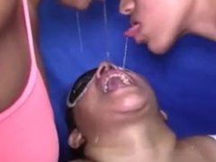 Brazilian FaceFucking Paola and Jenny spit in a nameless putas mouth