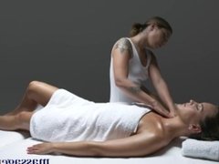 Massage Rooms Gorgeous tanned flexible lesbians make each other cum