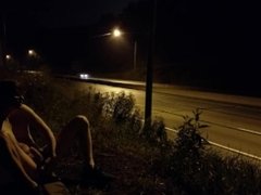 Twink playing with himself by the highway