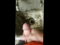 Public piss and cum while working