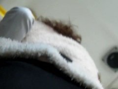 Skin color pantyhose upskirt