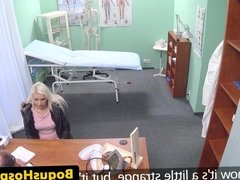 Blonde patient wanking her doctors cock