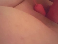 Wife playing with pink dildo