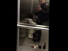 Elevator ride with free blowjobs